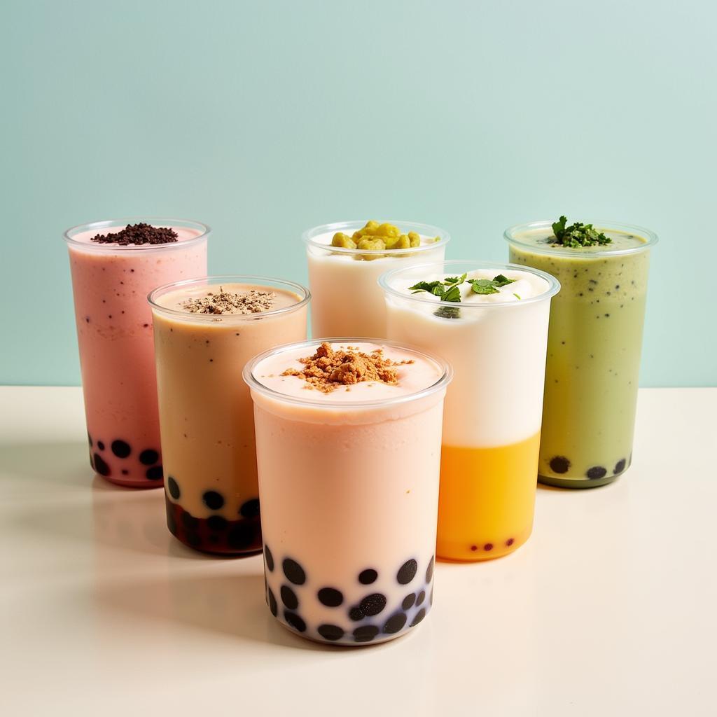 A colorful assortment of sugar-free boba tea flavors