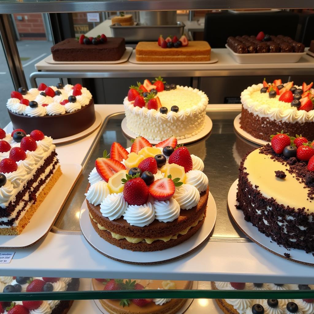 Sugar-free cakes on display at a bakery