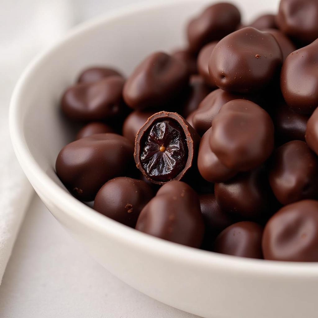 Bowl of sugar free chocolate covered raisins