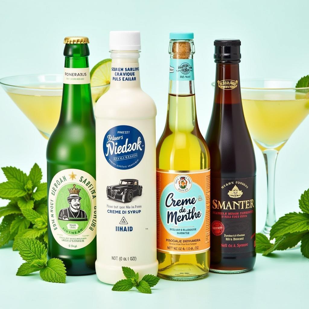 Various sugar free creme de menthe syrups on display