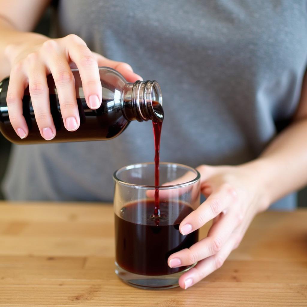 Pouring Sugar-Free Elderberry Syrup