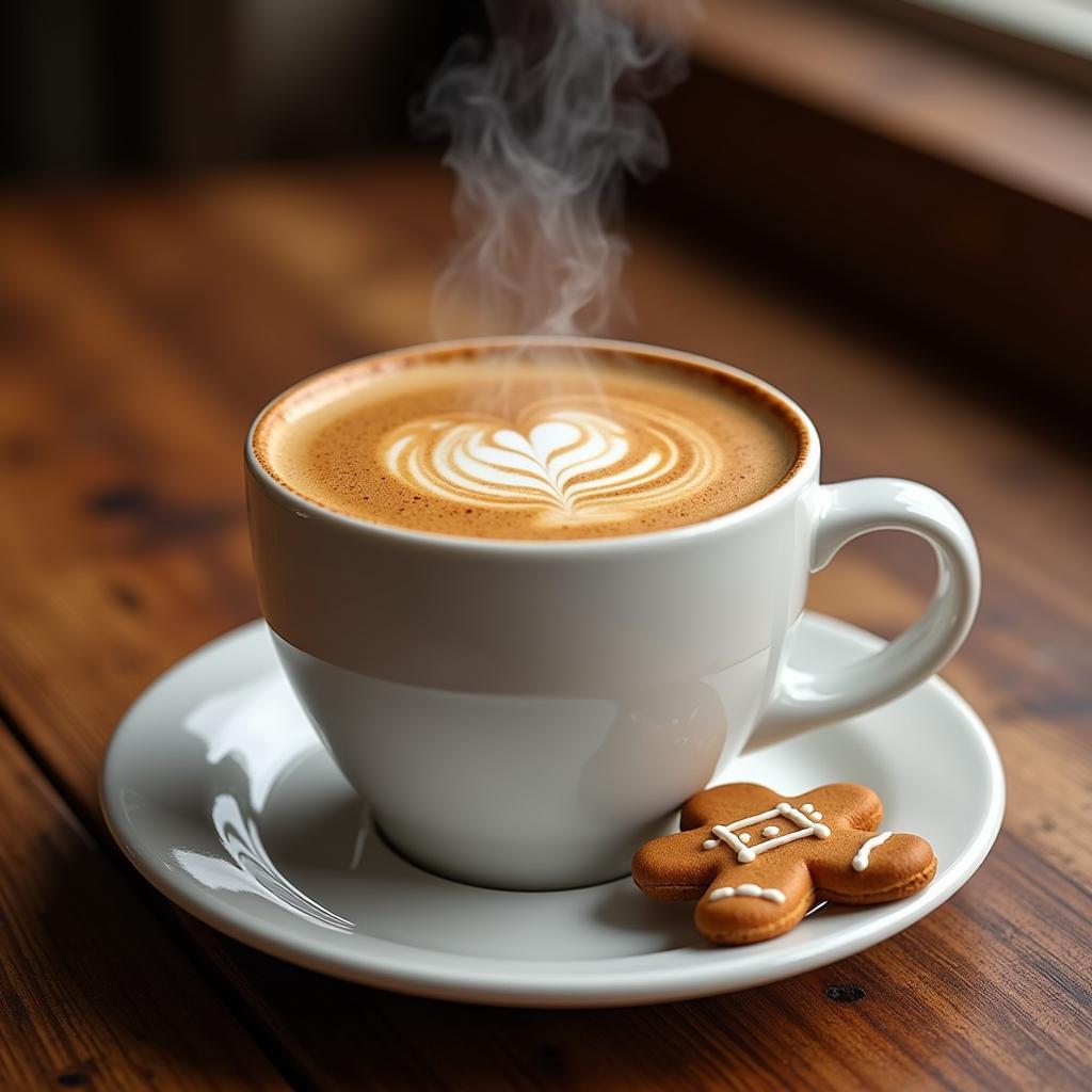 A cup of coffee with sugar free gingerbread creamer