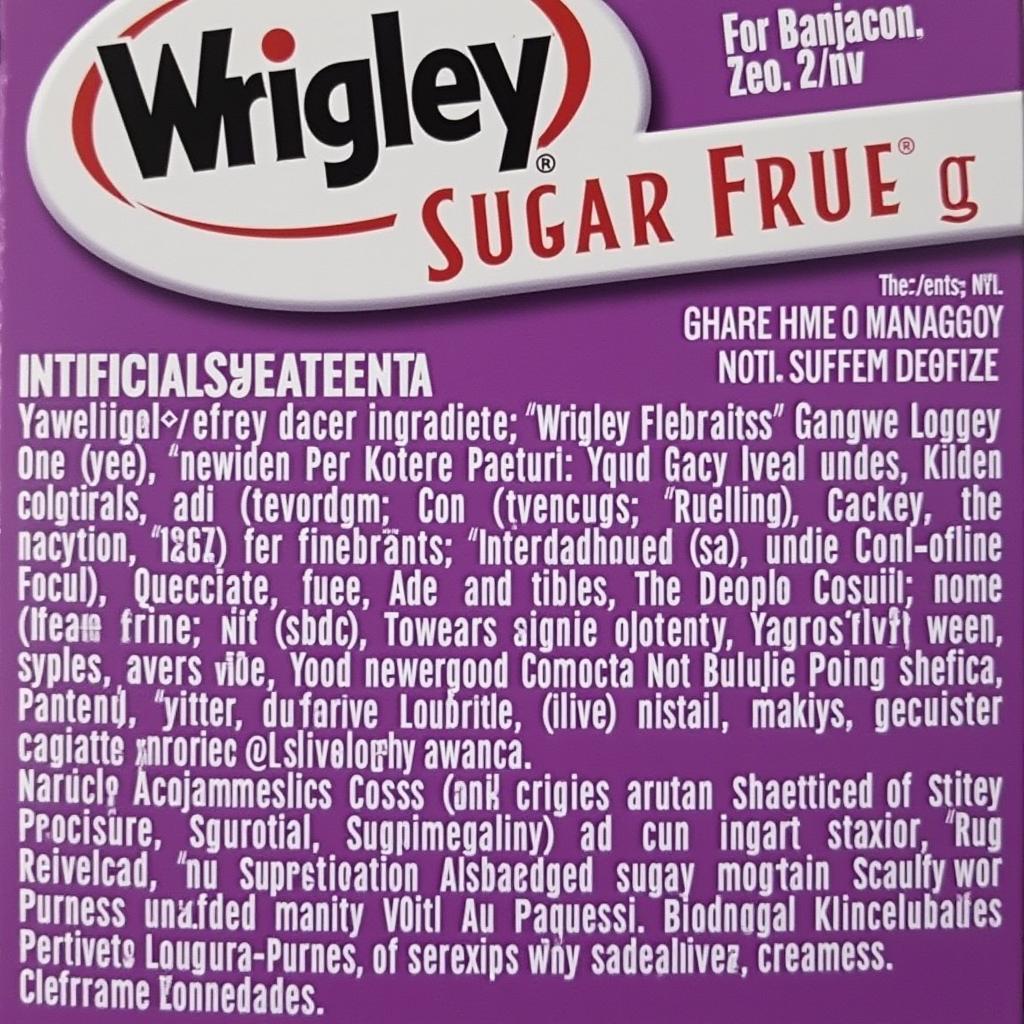 Ingredients Label on a Pack of Sugar Free Gum