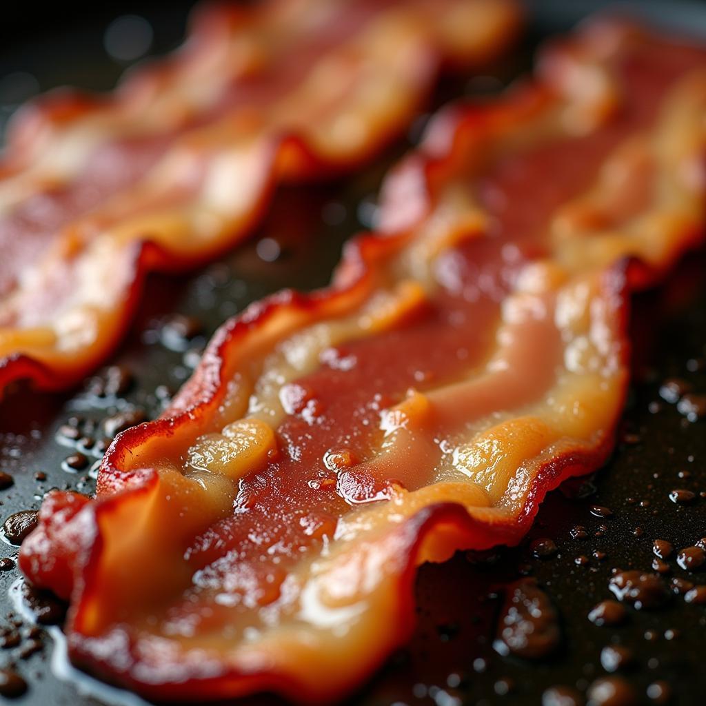 Close-up of sizzling sugar free nitrate free bacon