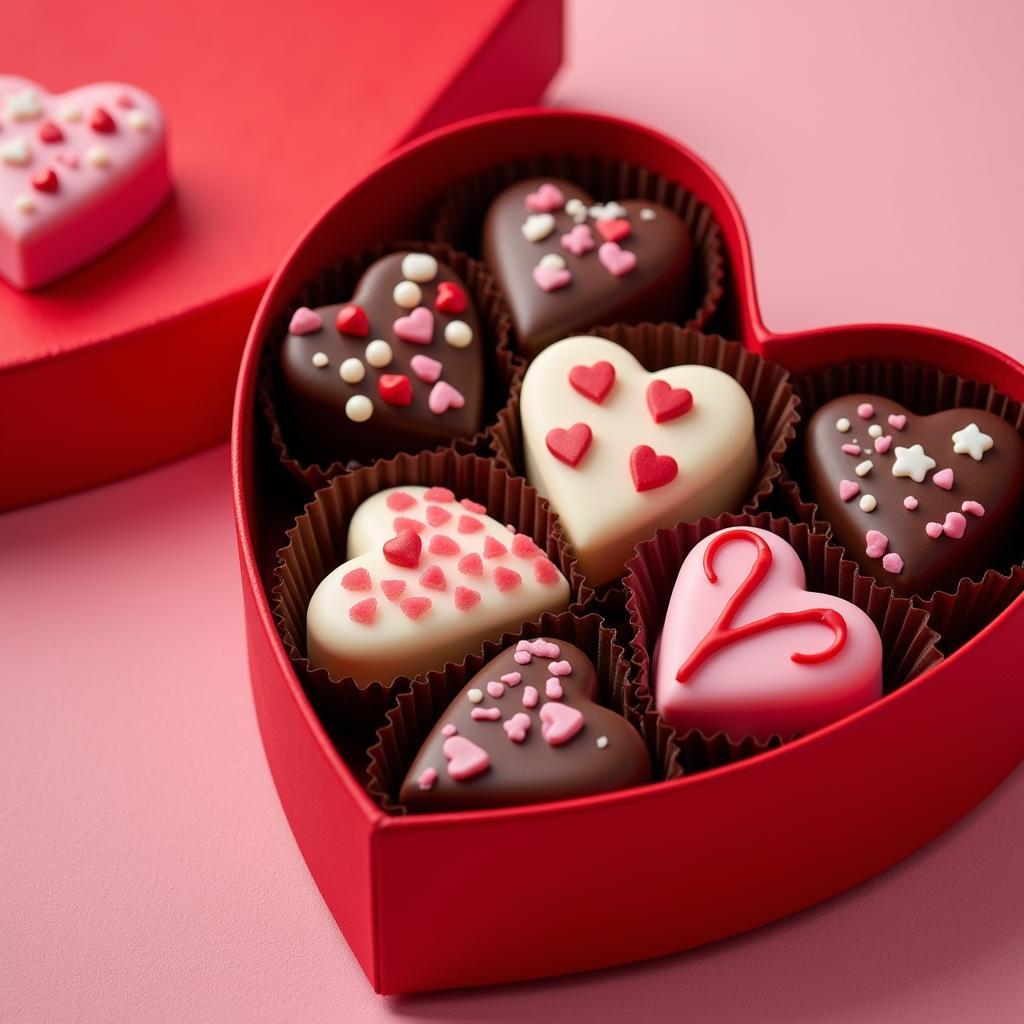 Heart-shaped sugar free chocolates in a gift box