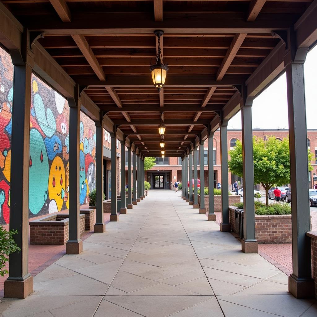 Sundance Square Plaza covered walkway with murals