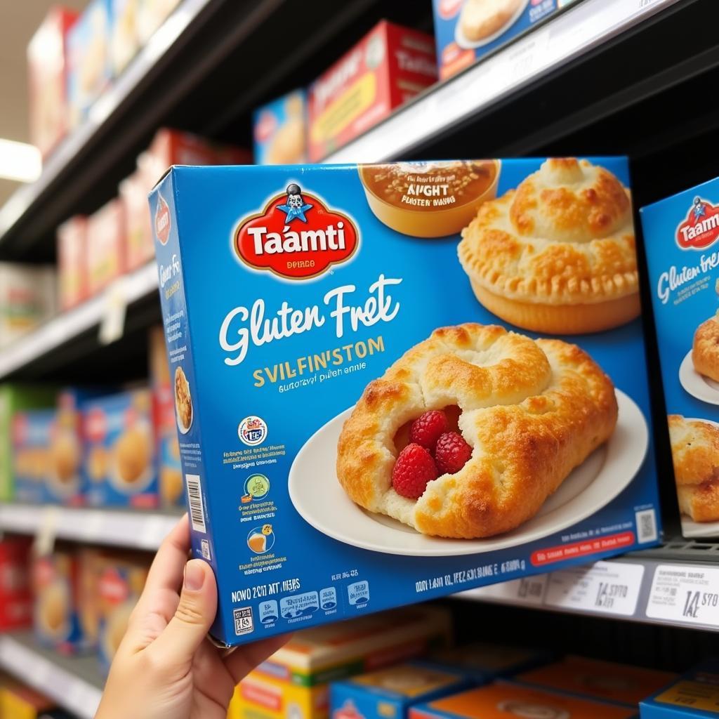 Ta'amti gluten-free puff pastry box in the freezer aisle