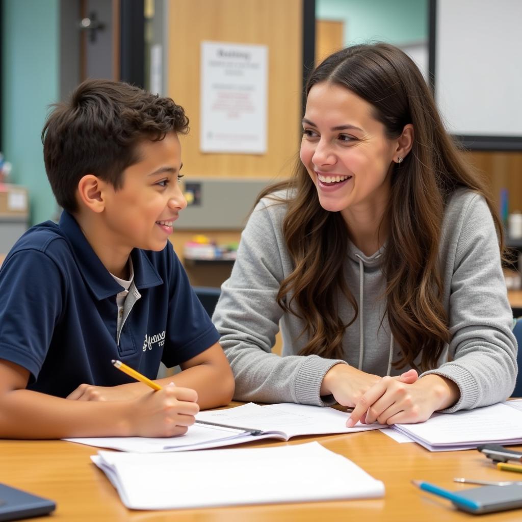 Teacher Guiding Student in Writing