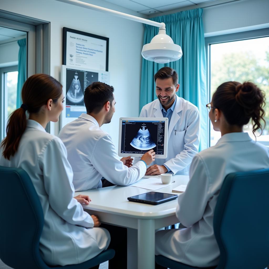 Students Performing Ultrasound in Teaching Hospital