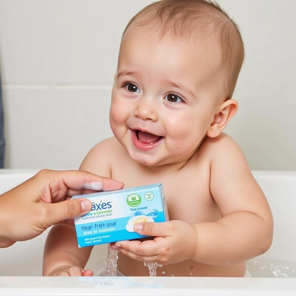 Baby using tear-free bar soap