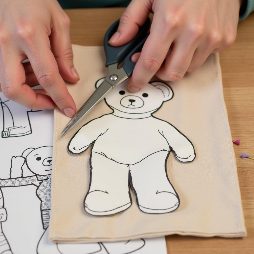 Cutting Teddy Bear Template from Fabric