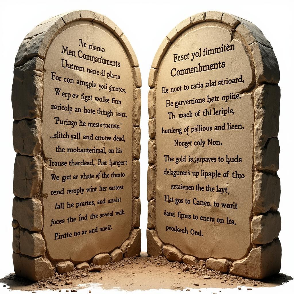 Ancient stone tablets with the ten commandments inscribed