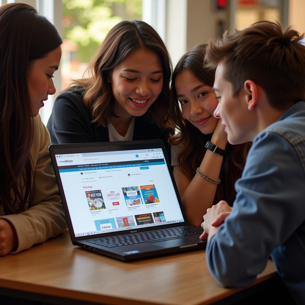 Students browsing textbook rental options online