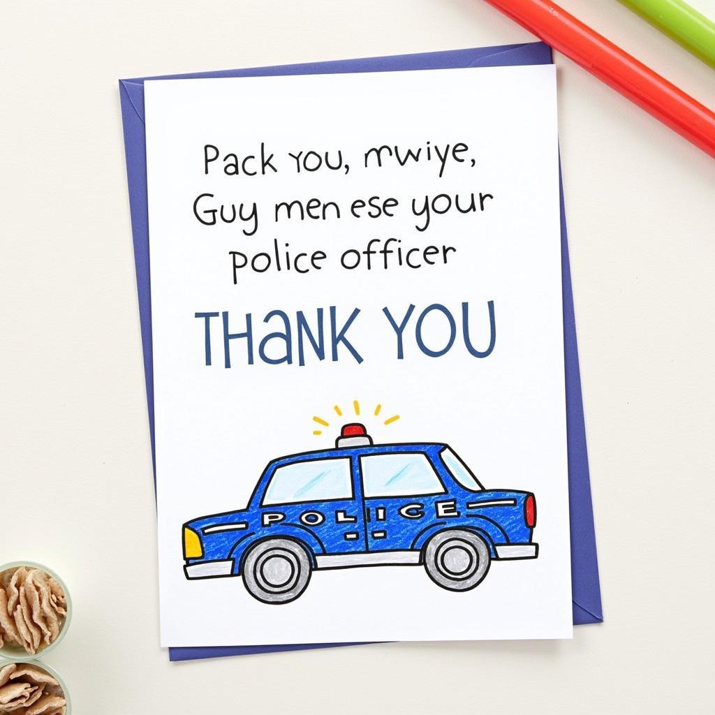 Thank You Card with Police Car Illustration