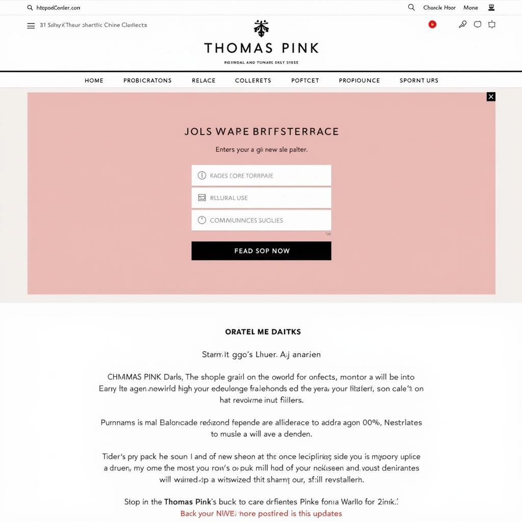 Signing up for Thomas Pink Newsletter