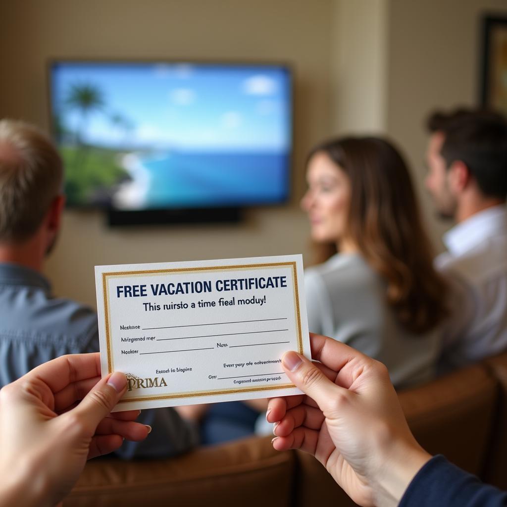 Timeshare presentation with free vacation certificate