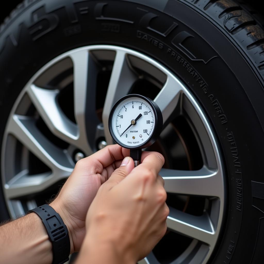 Checking Tire Pressure with a Gauge