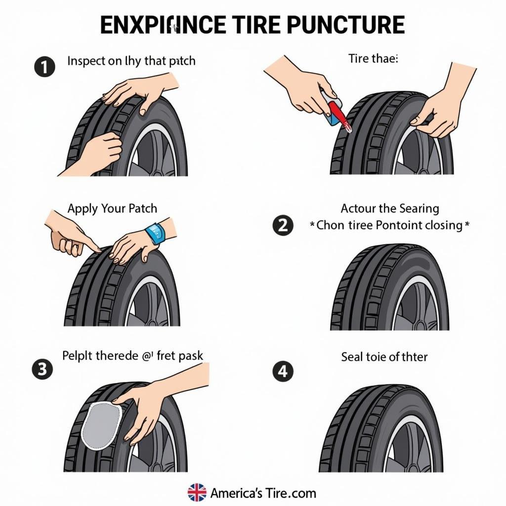 America's Tire technician demonstrating the tire puncture repair process