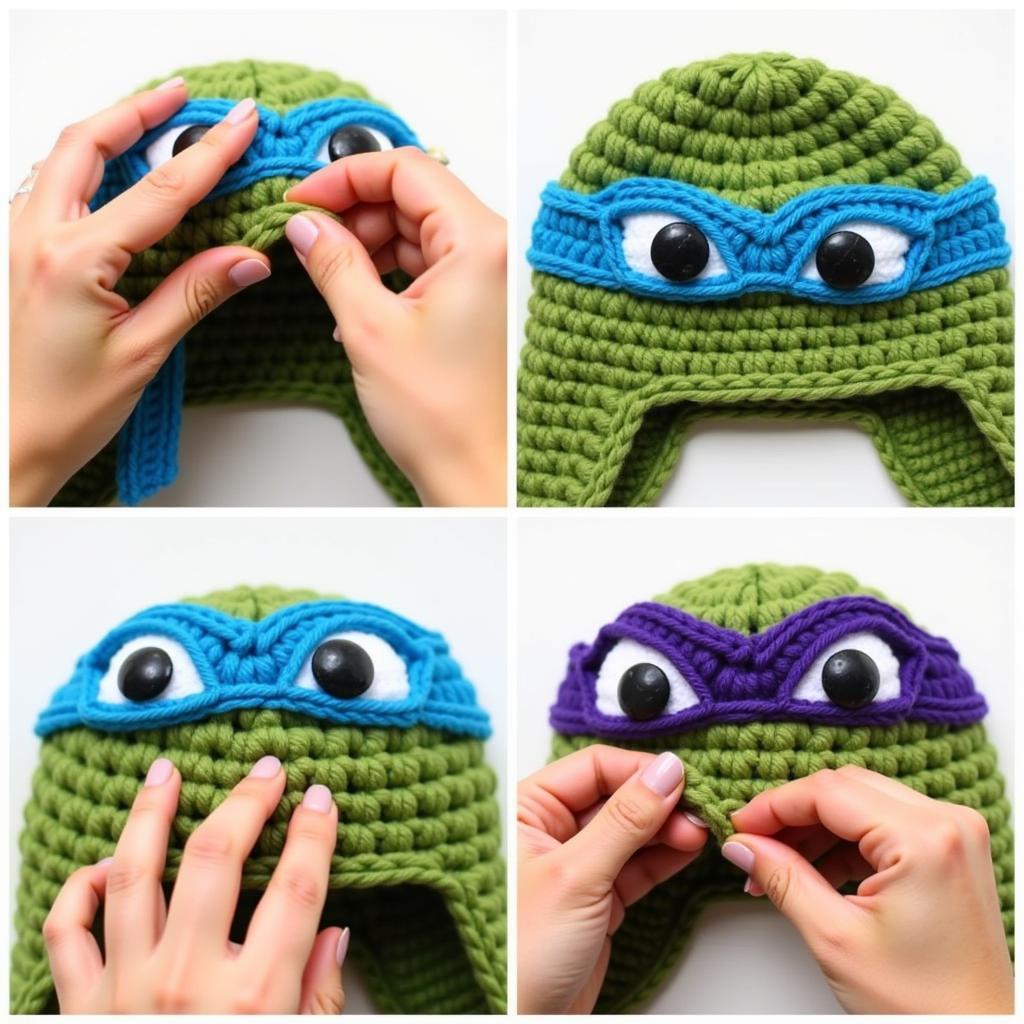 Adding Eyes and Bandanas to a Crocheted TMNT Hat 