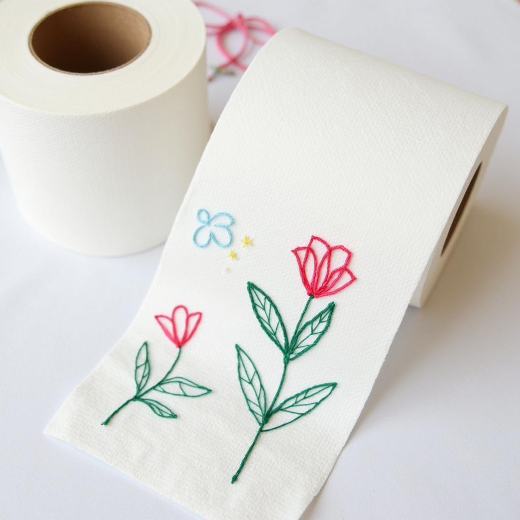 Floral Embroidery Design on Toilet Paper