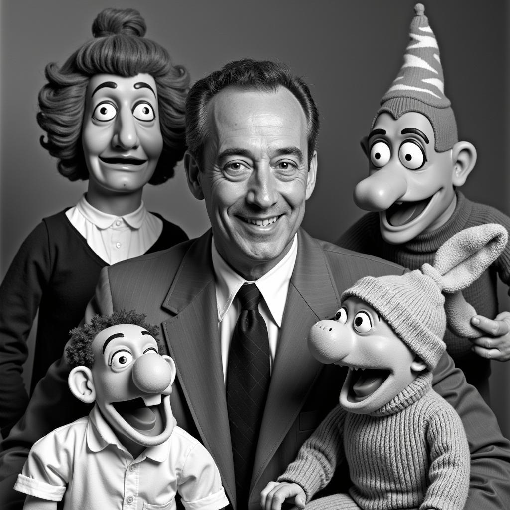 Vintage photo of Tony Sarg with his puppets