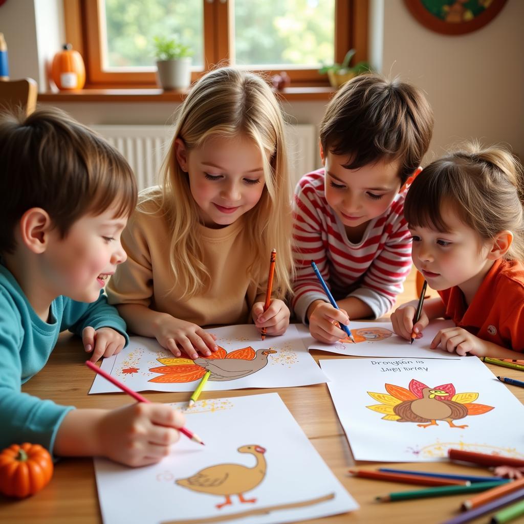 children-drawing-and-writing-turkey-trouble-stories