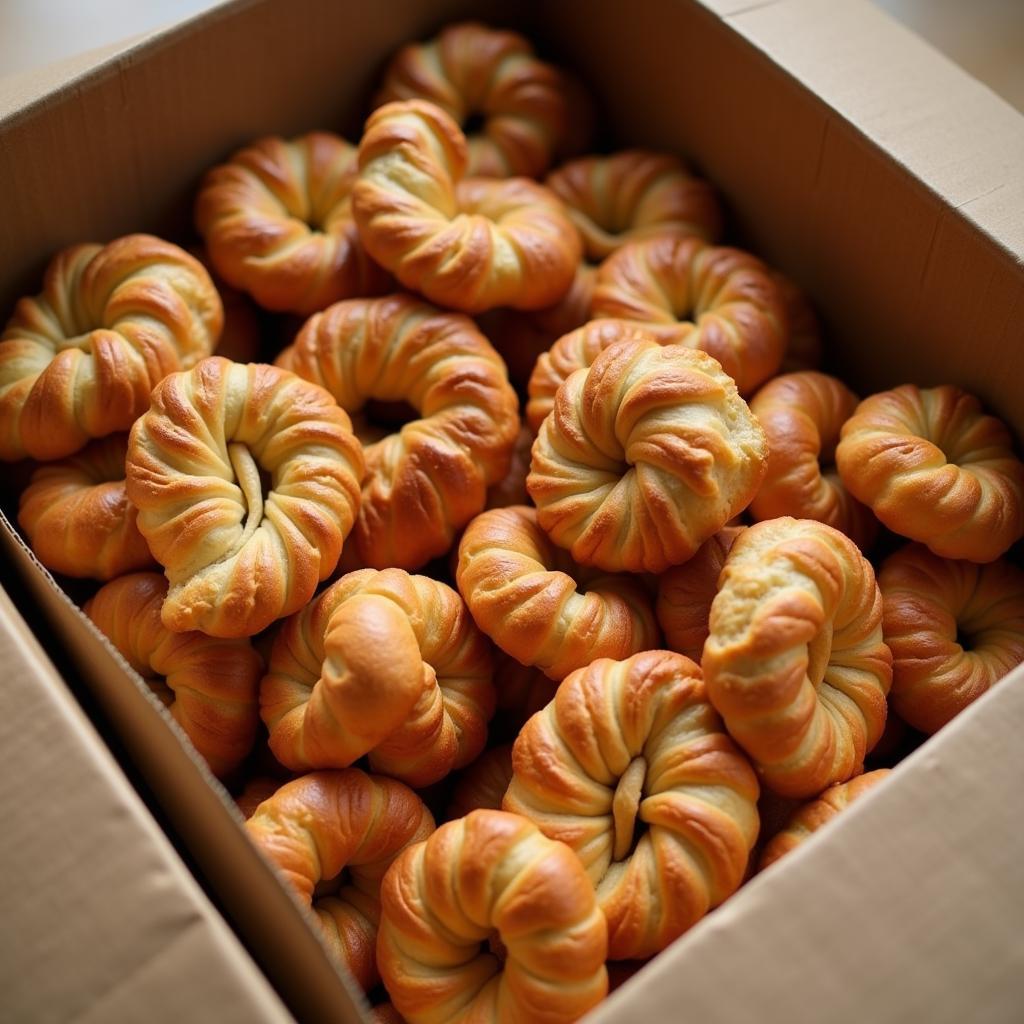 Delivery box filled with twisted dough pastries