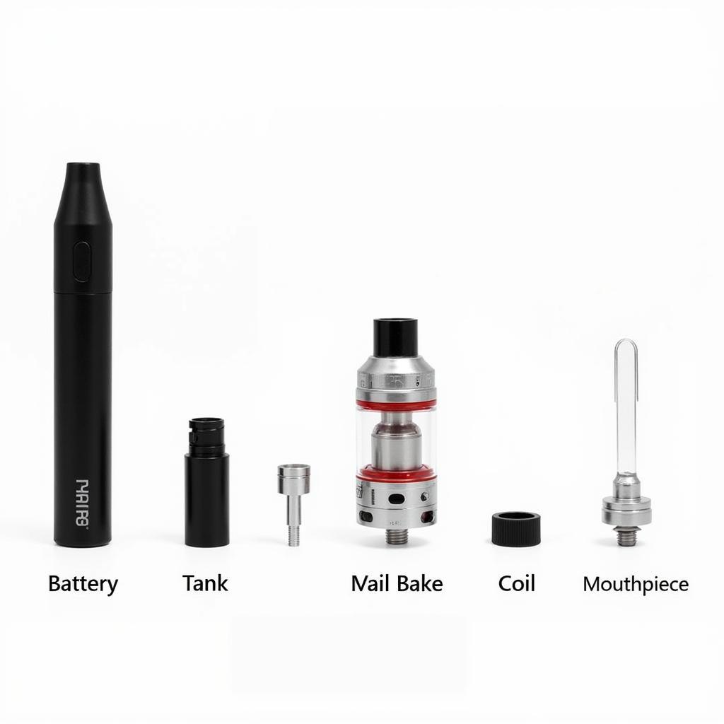 The different components of a vape starter kit laid out and labeled.