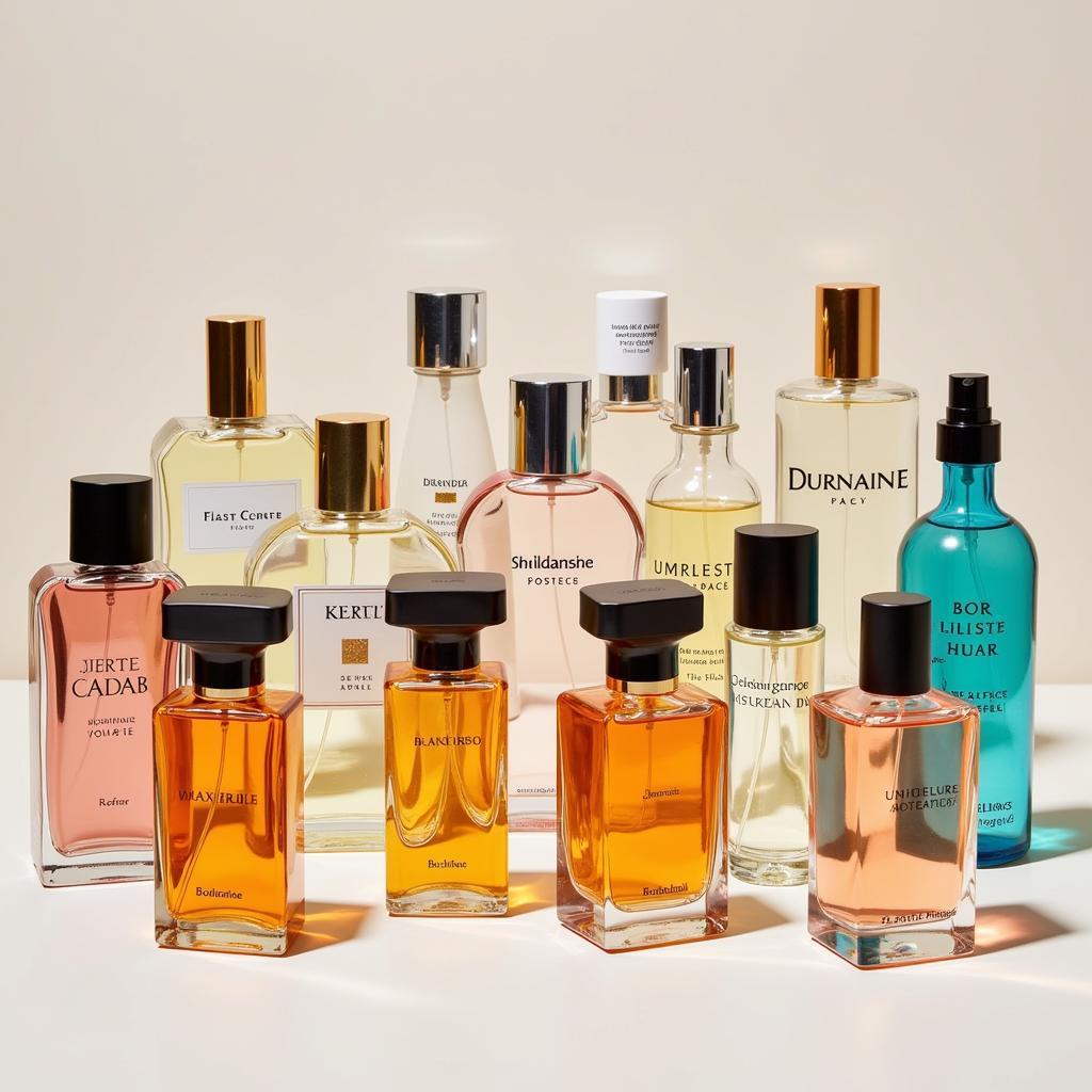 A collection of different alcohol free perfume bottles showcasing the variety available