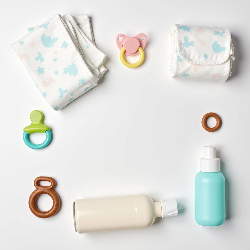 An assortment of baby products arranged on a table