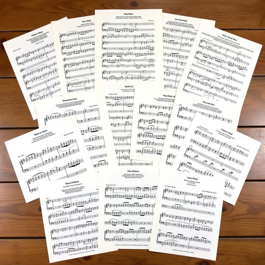 An assortment of different sheet music arrangements for piano