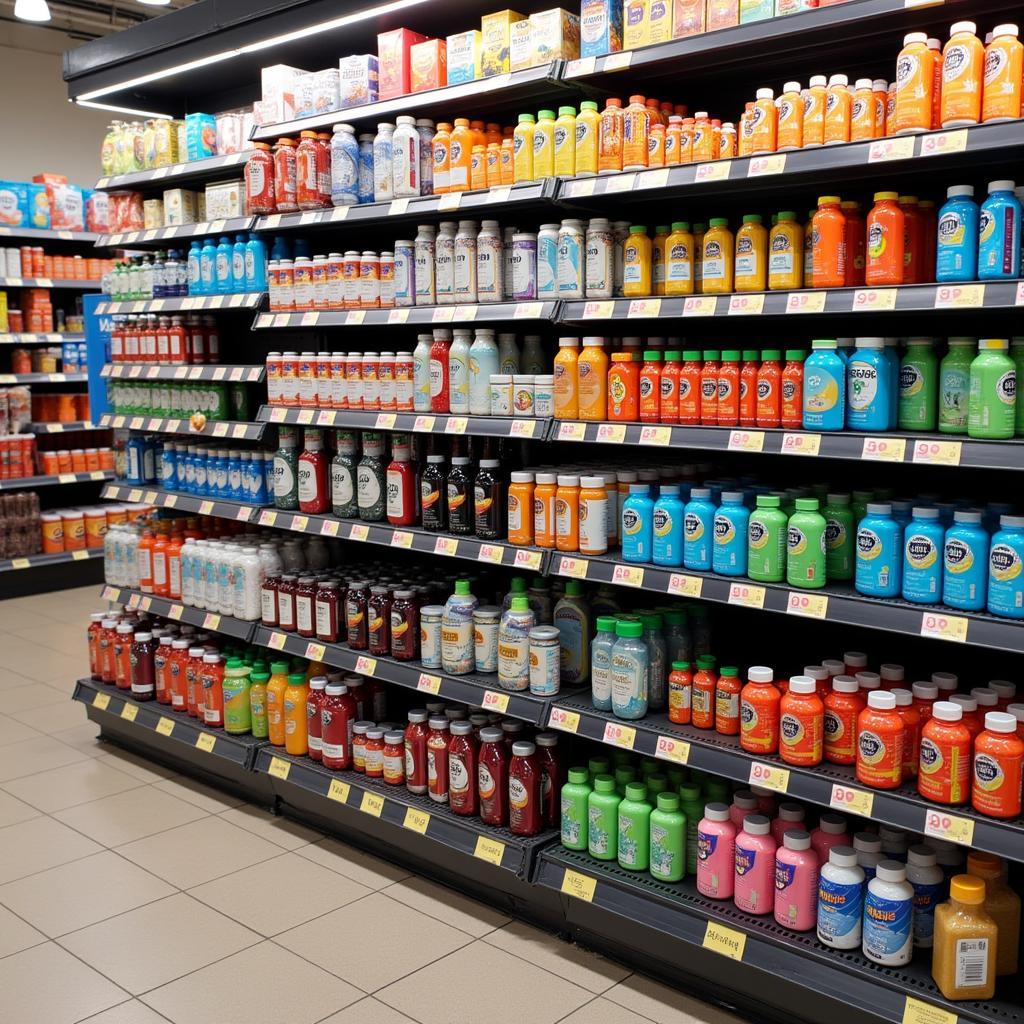 Display of electrolyte powders and drinks in a store