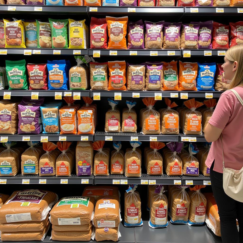 Various Gluten-Free Fitness Breads on Supermarket Shelf