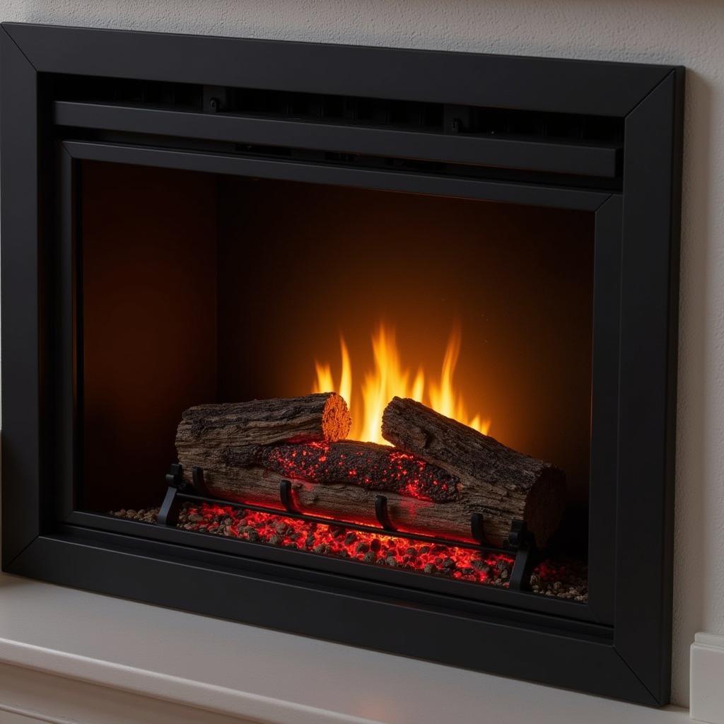 Modern vent-free gas fireplace insert with realistic logs and flames