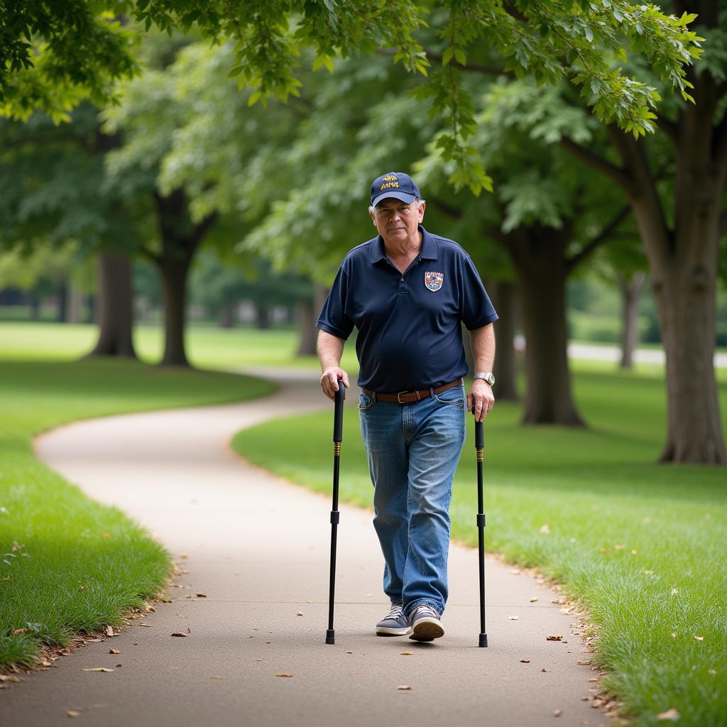 Veteran Walking Confidently With Cane