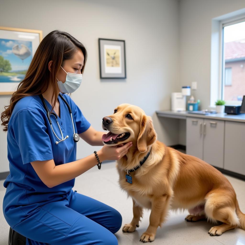 Veterinarian conducting a thorough checkup on a dog