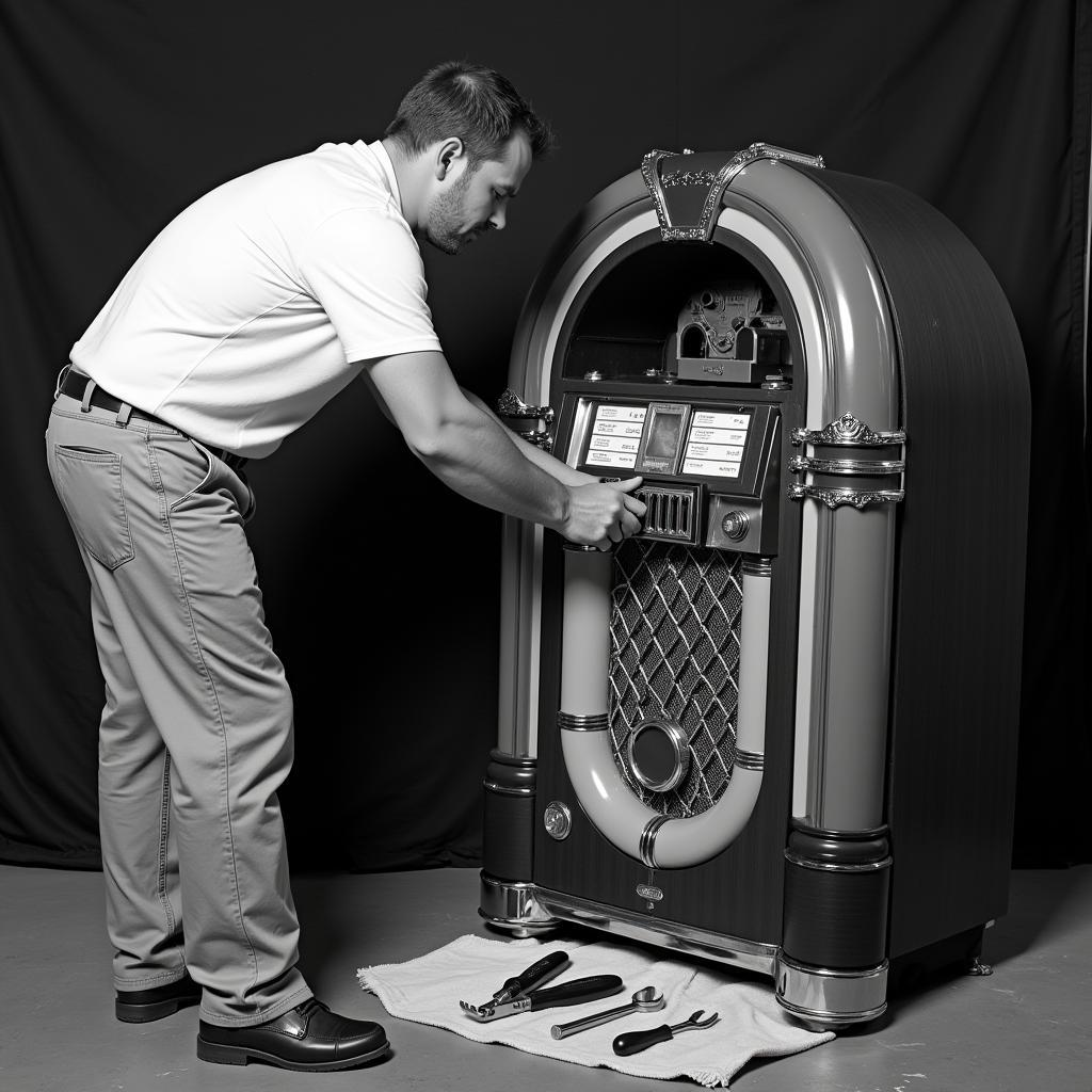 Man repairing a vintage jukebox