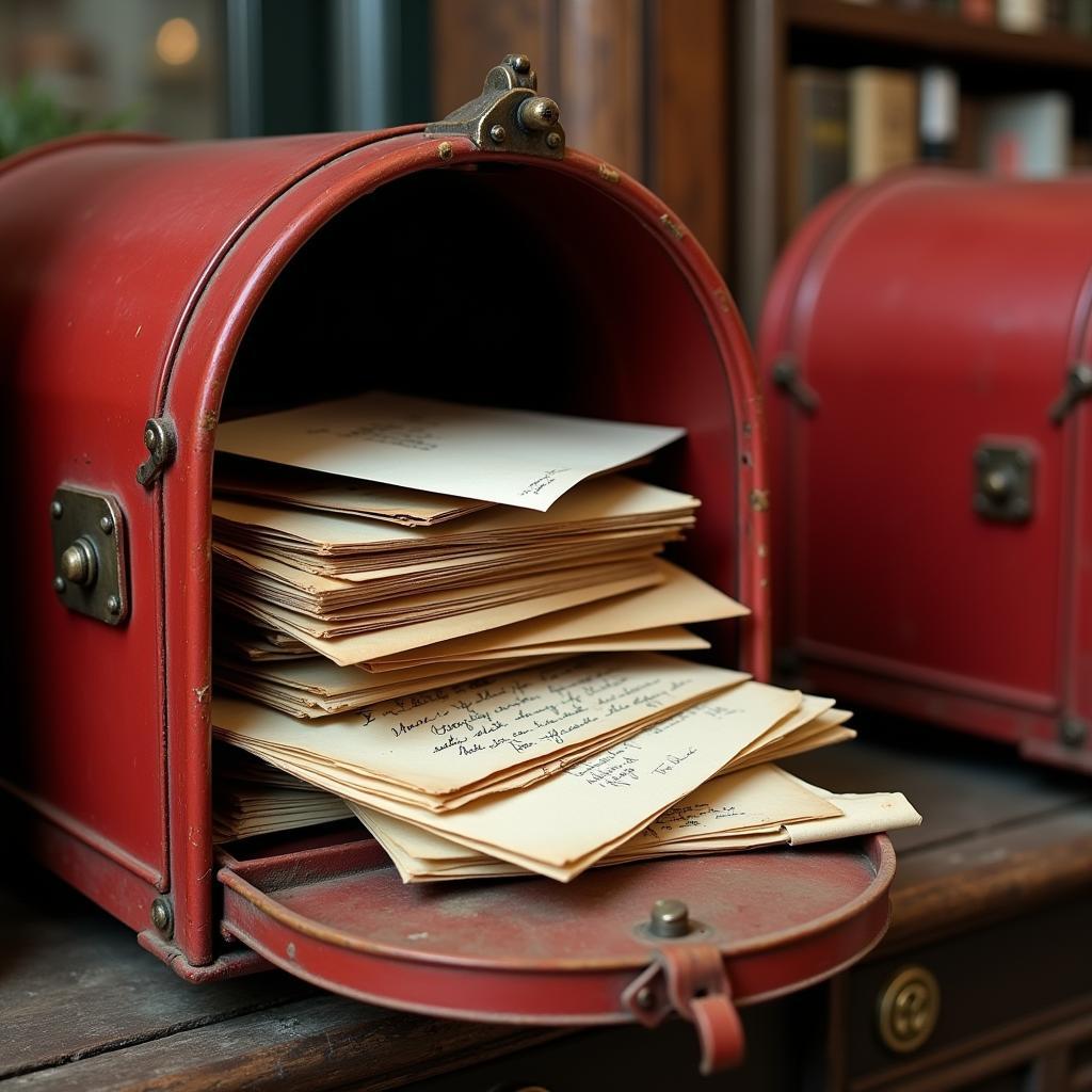 Stack of vintage letters overflowing from a mailbox