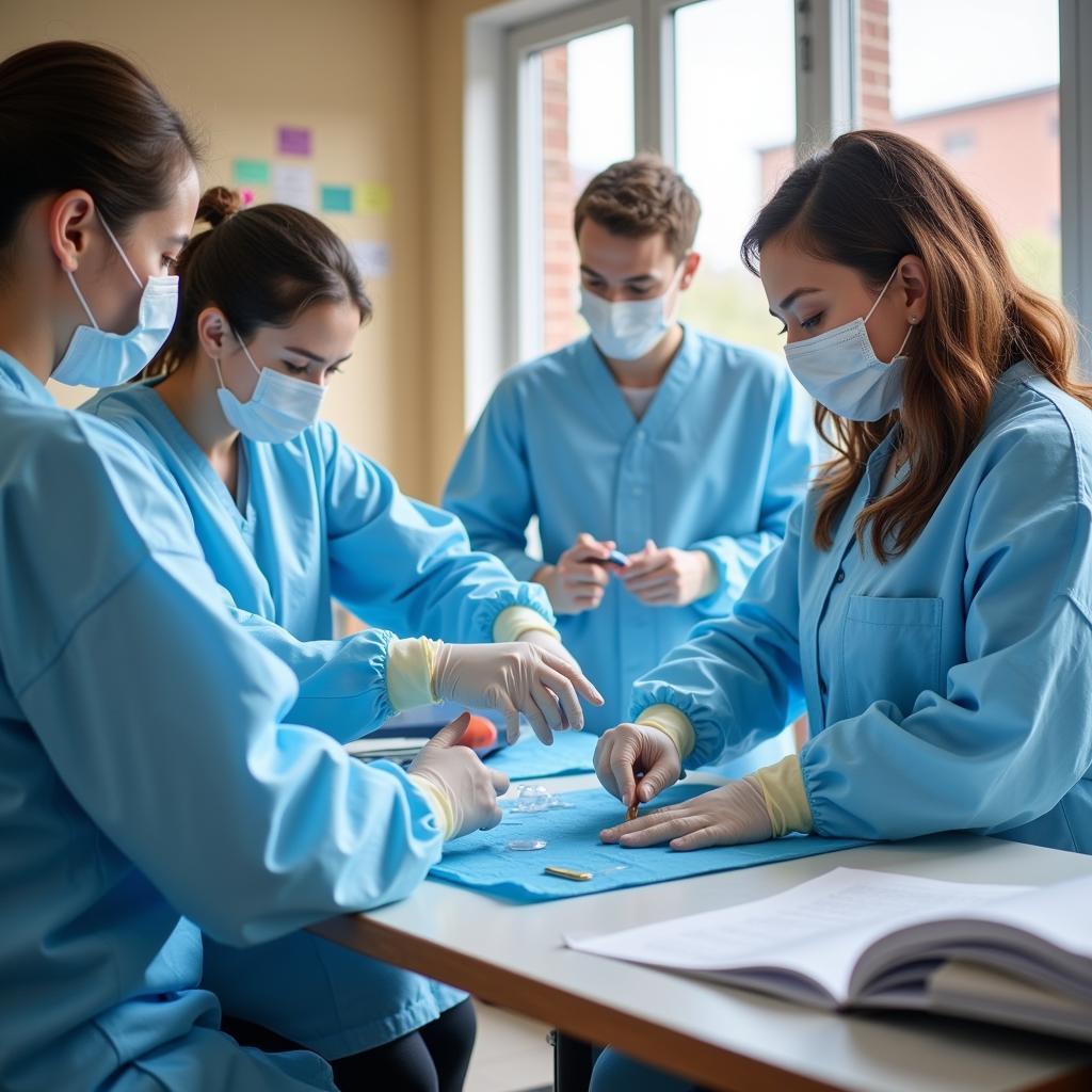 Sterile processing technician students in a classroom setting