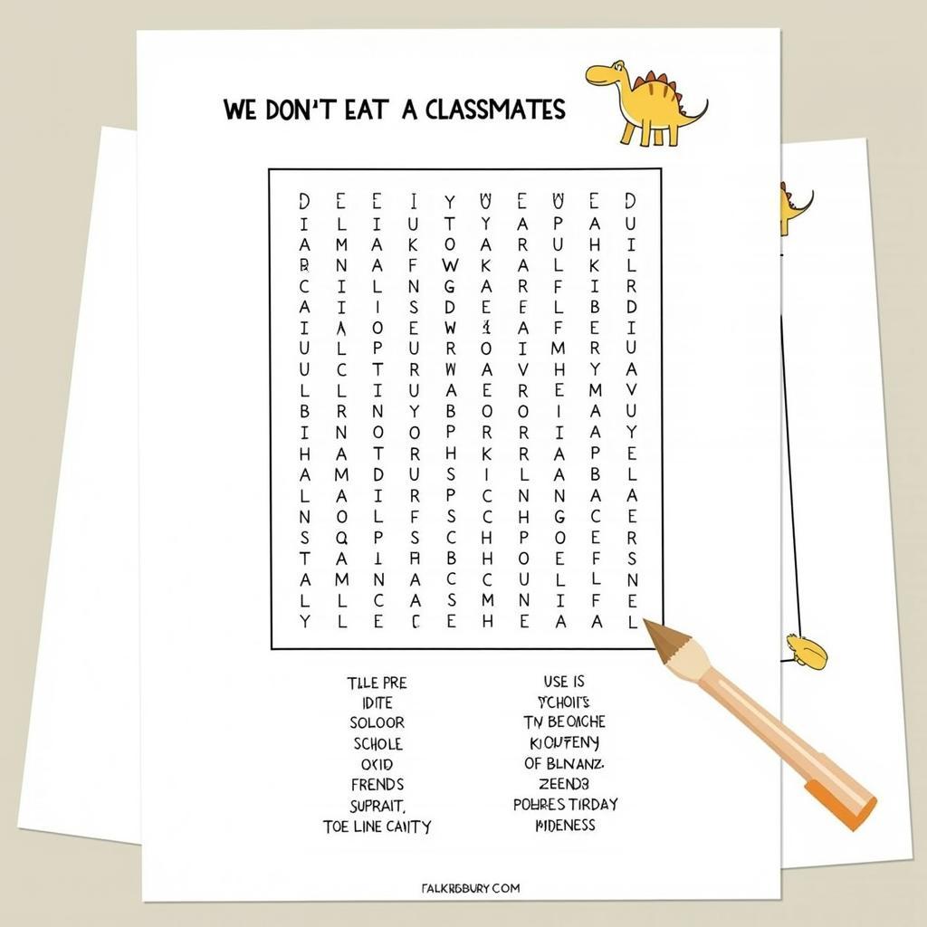 A child completing a word search puzzle featuring vocabulary from the book