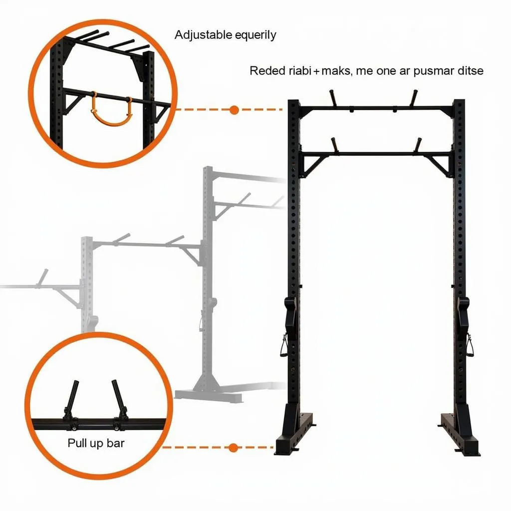 Power rack with safety bars and pull-up bar