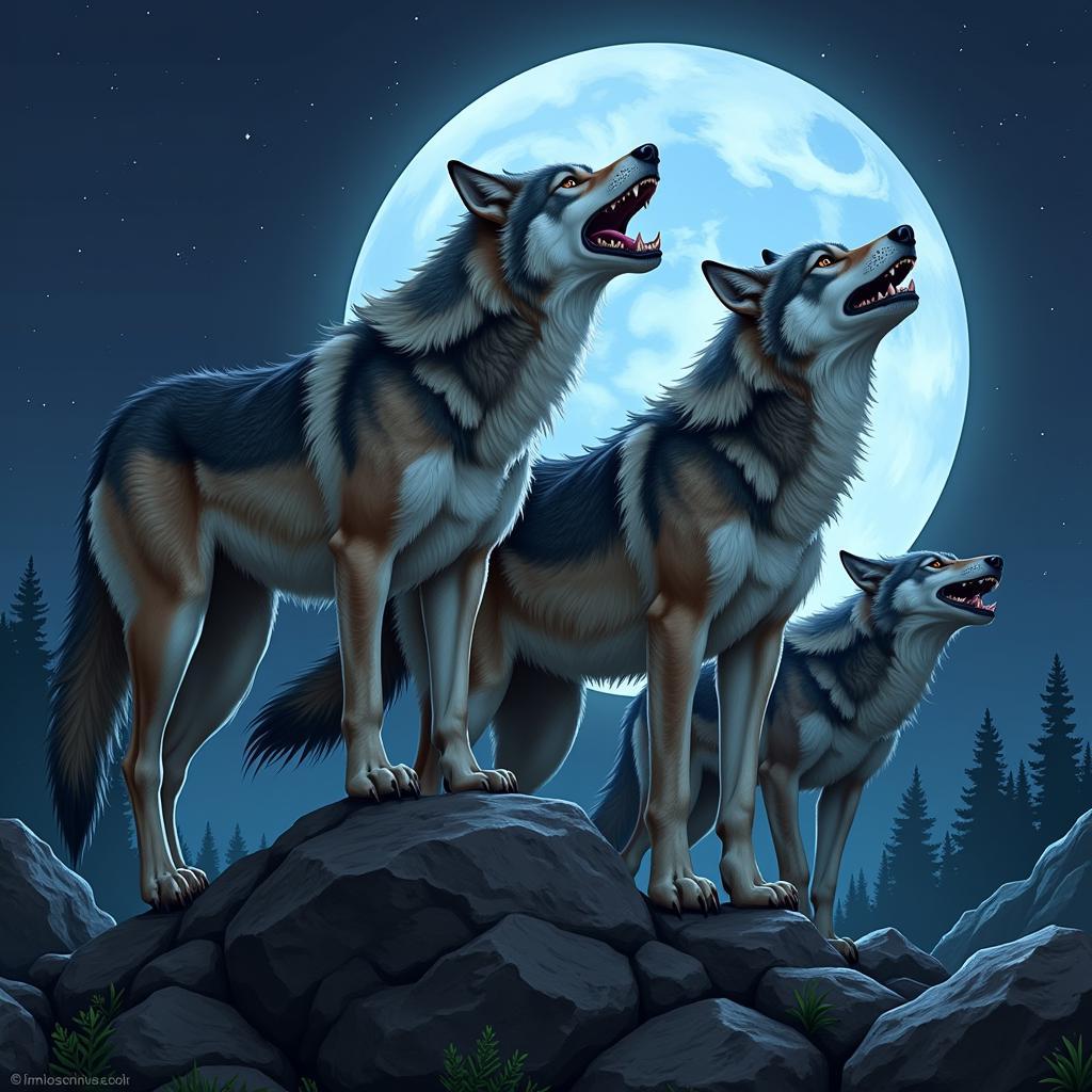 A Werewolf Pack Under the Light of the Full Moon