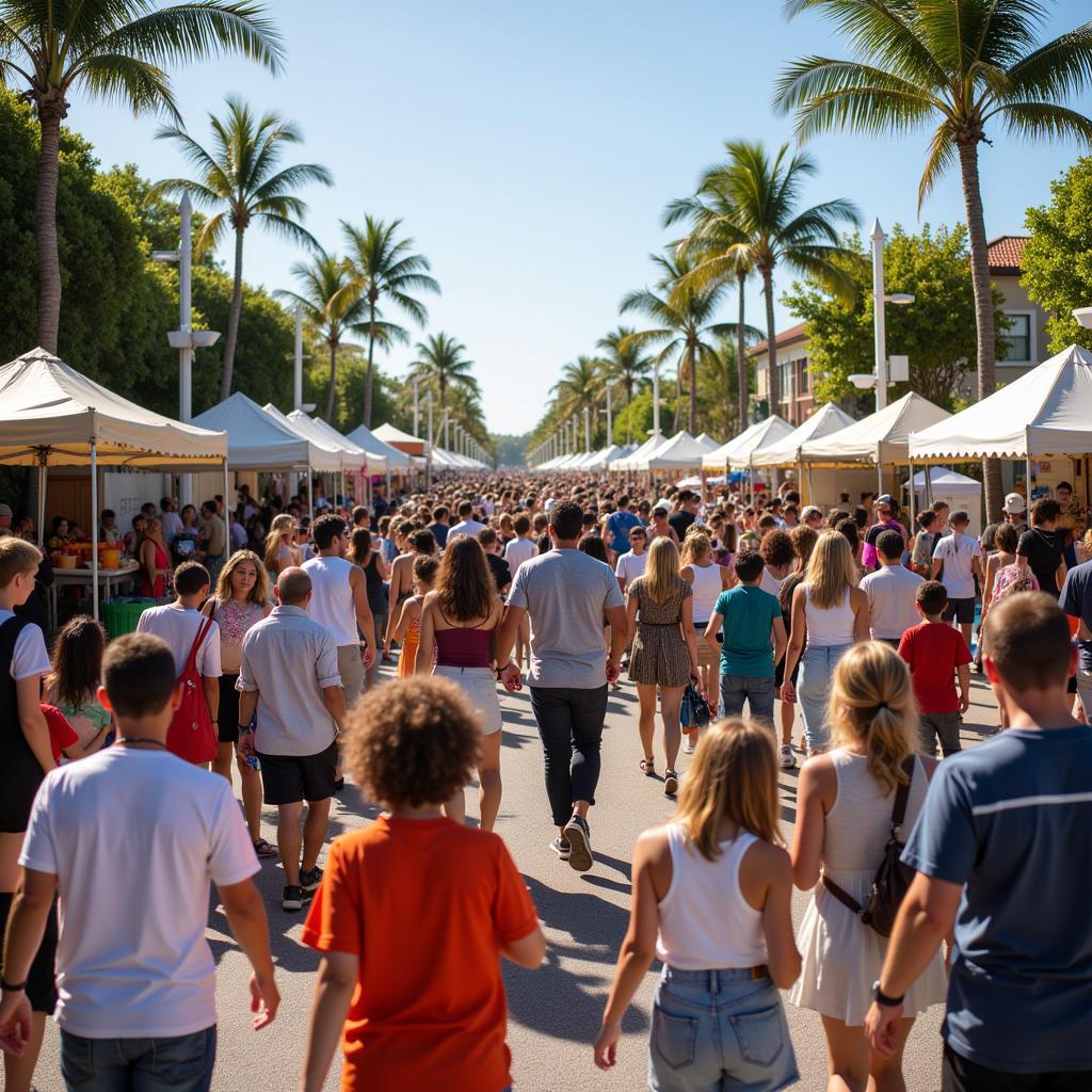 Crowd enjoying live music and food at a free festival in West Palm Beach