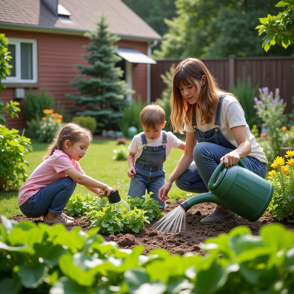 Widow tending to her home garden