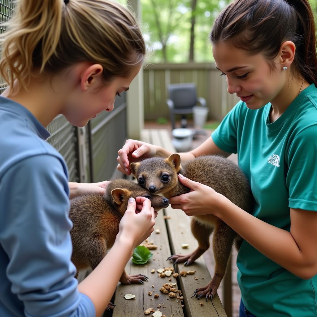 Volunteers Caring for Animals at a Wildlife Rehabilitation Center