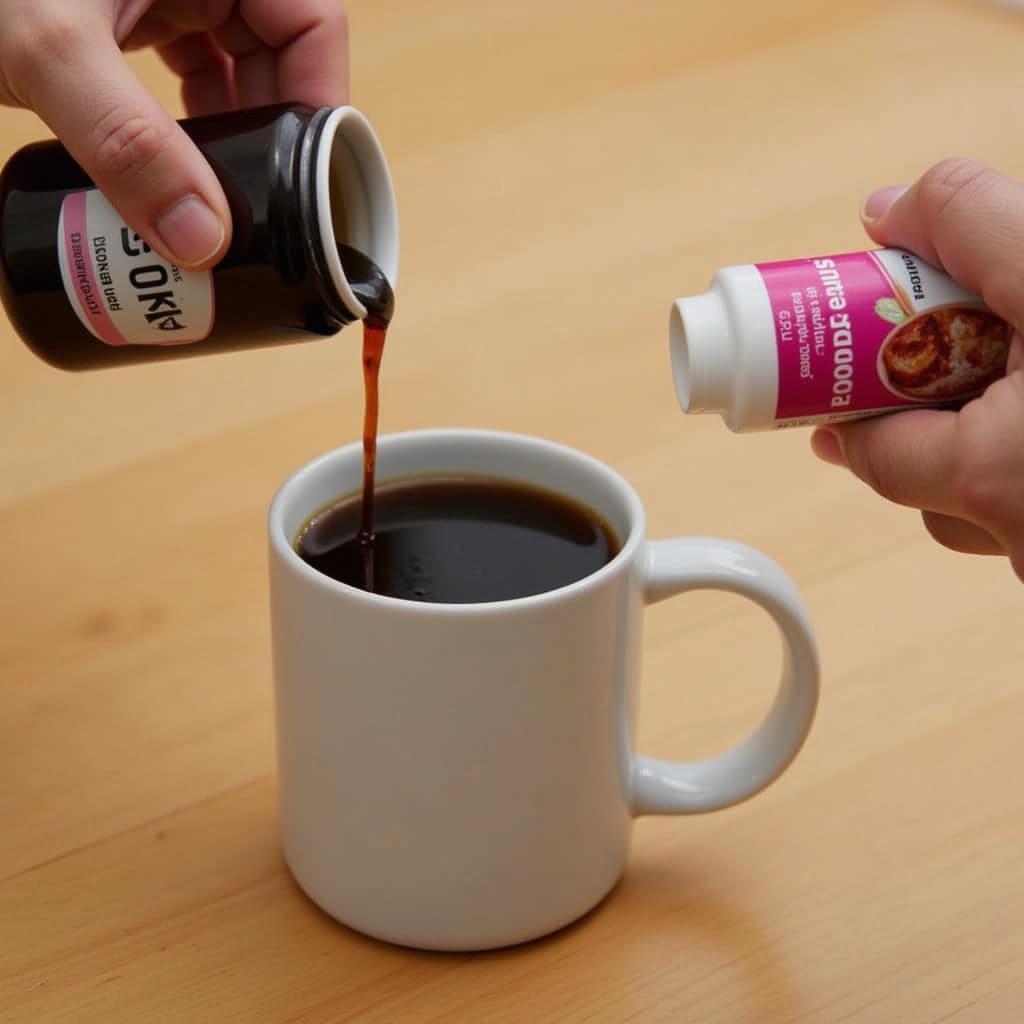 Woman Adding Sugar-Free Syrup to Coffee