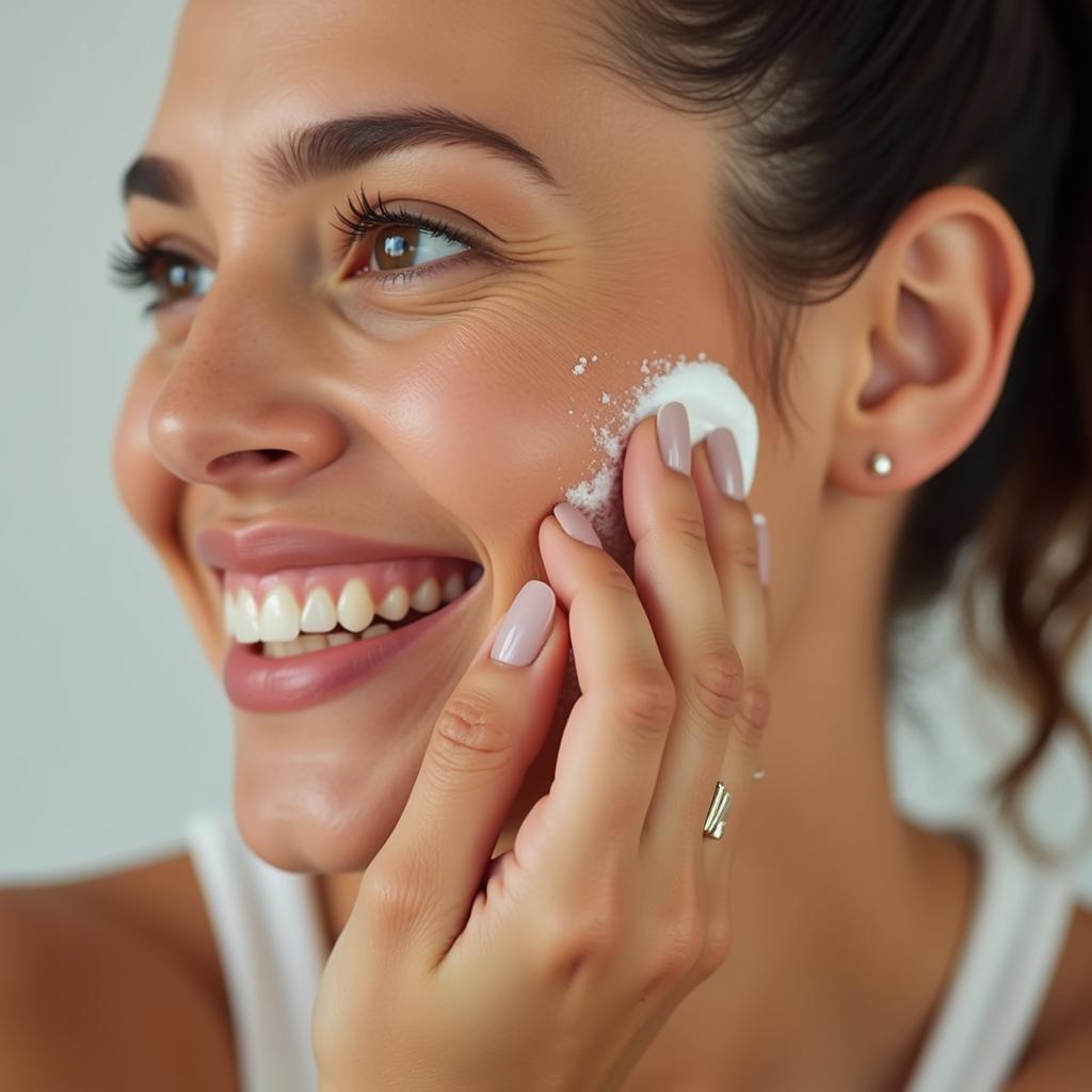 Woman Applying Korres Moisturizer