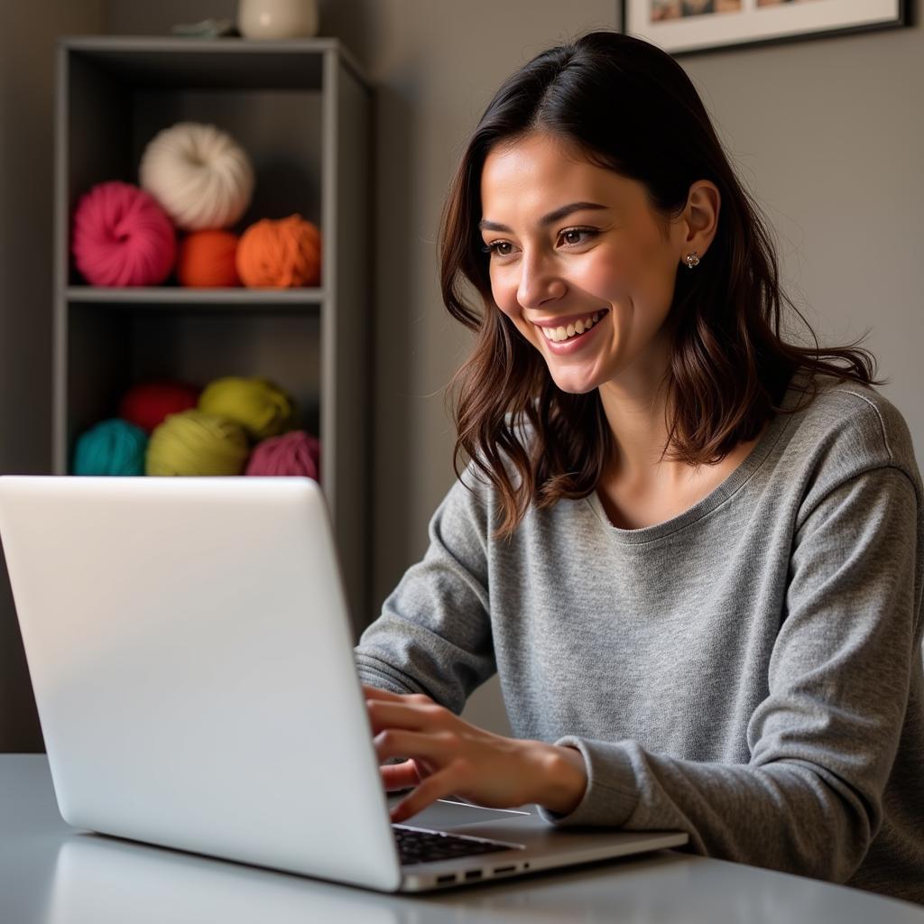 Woman Browsing Free Shipping Yarn Online