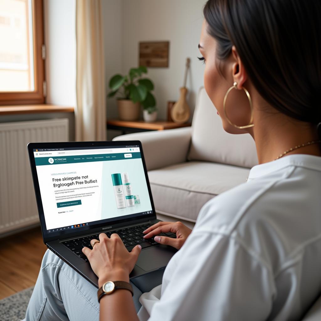 Woman browsing free skincare samples online