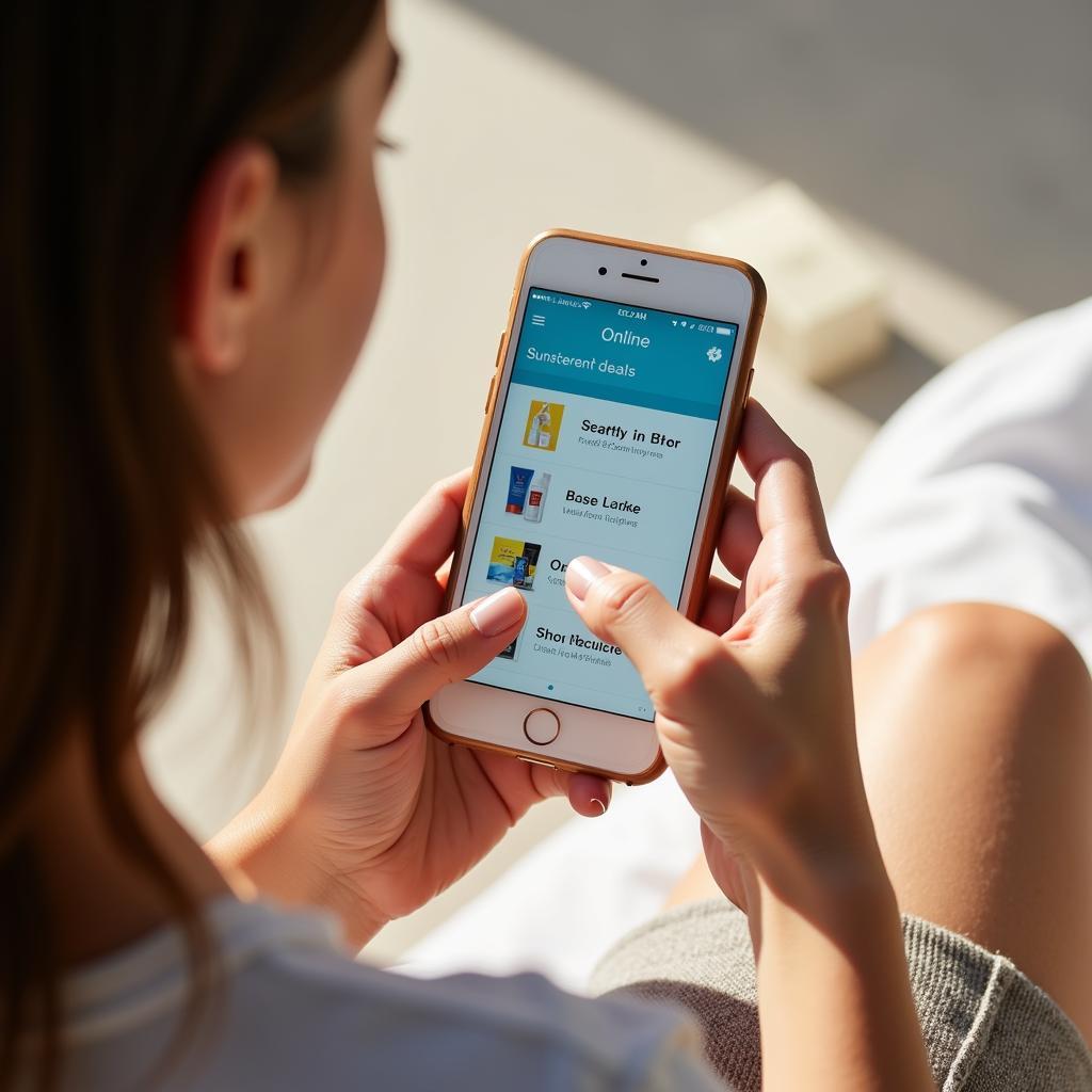 Woman Finding Sunscreen Deals on Phone